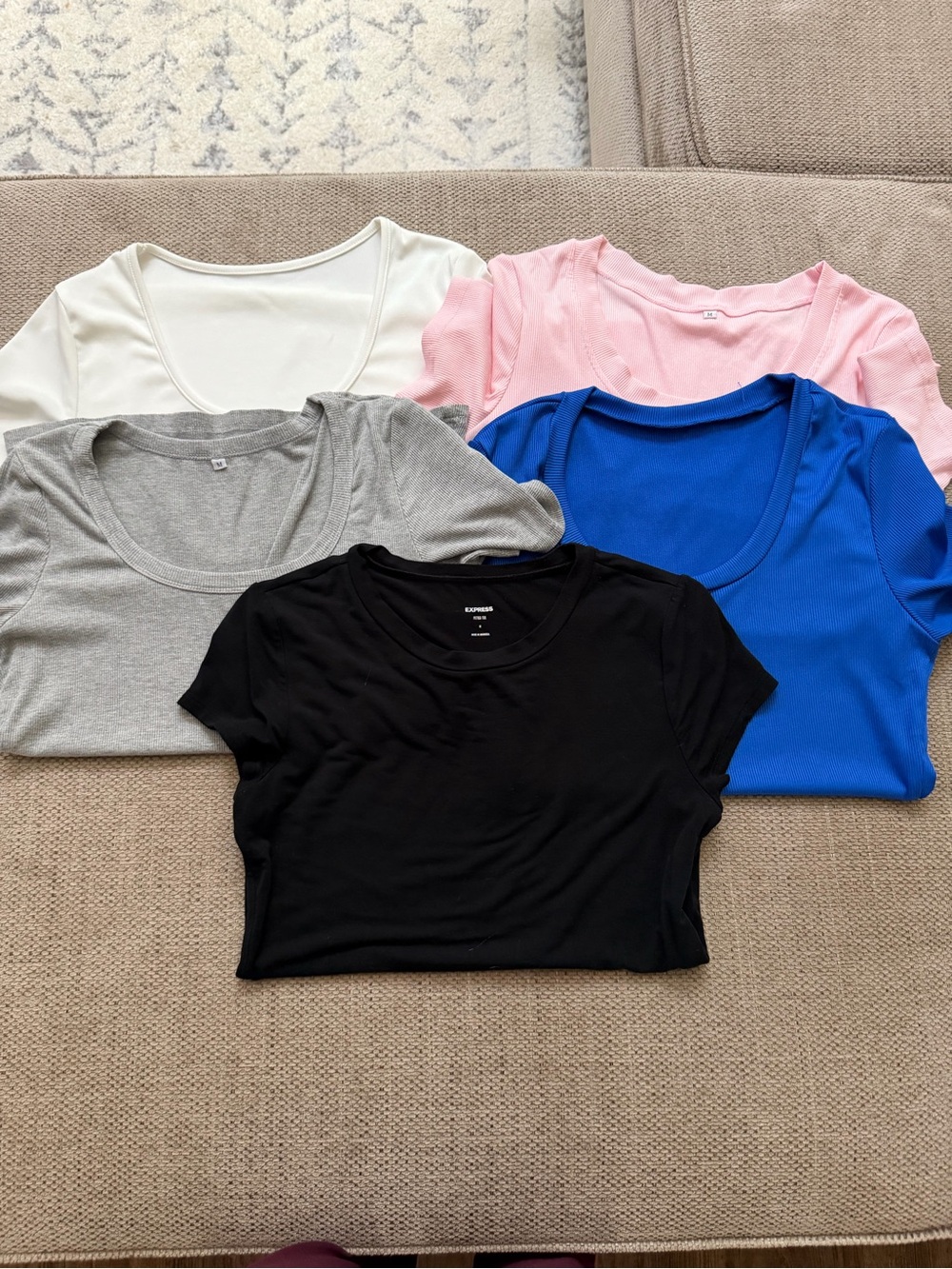Express Short Sleeve Scoop Neck Tee - Black, White, Pink, Gray, Bright Blue
